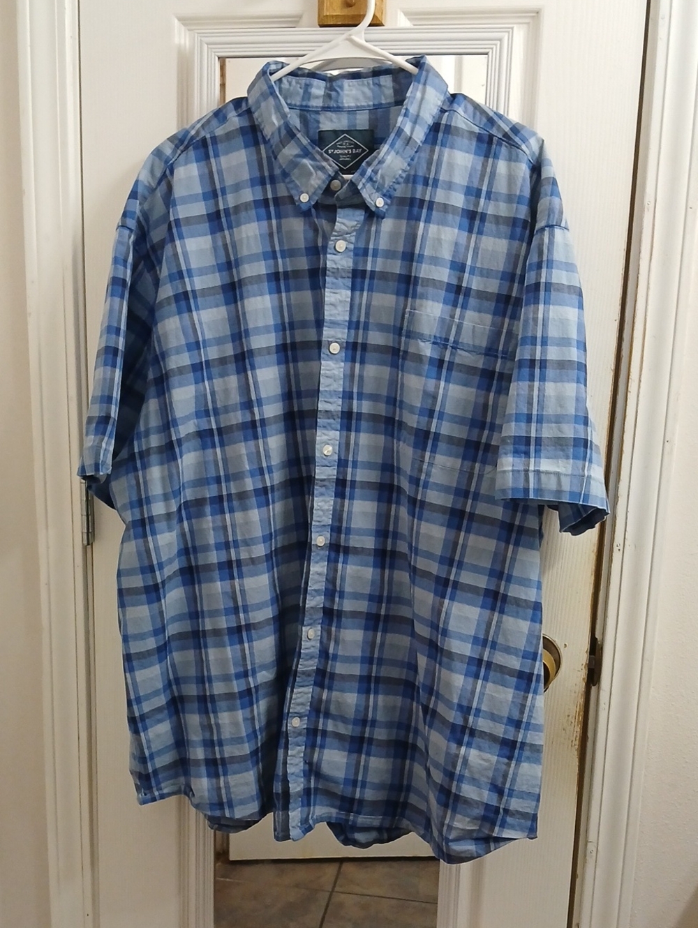 Blue Plaid Short-Sleeve Button-Down Shirt Size 3xl